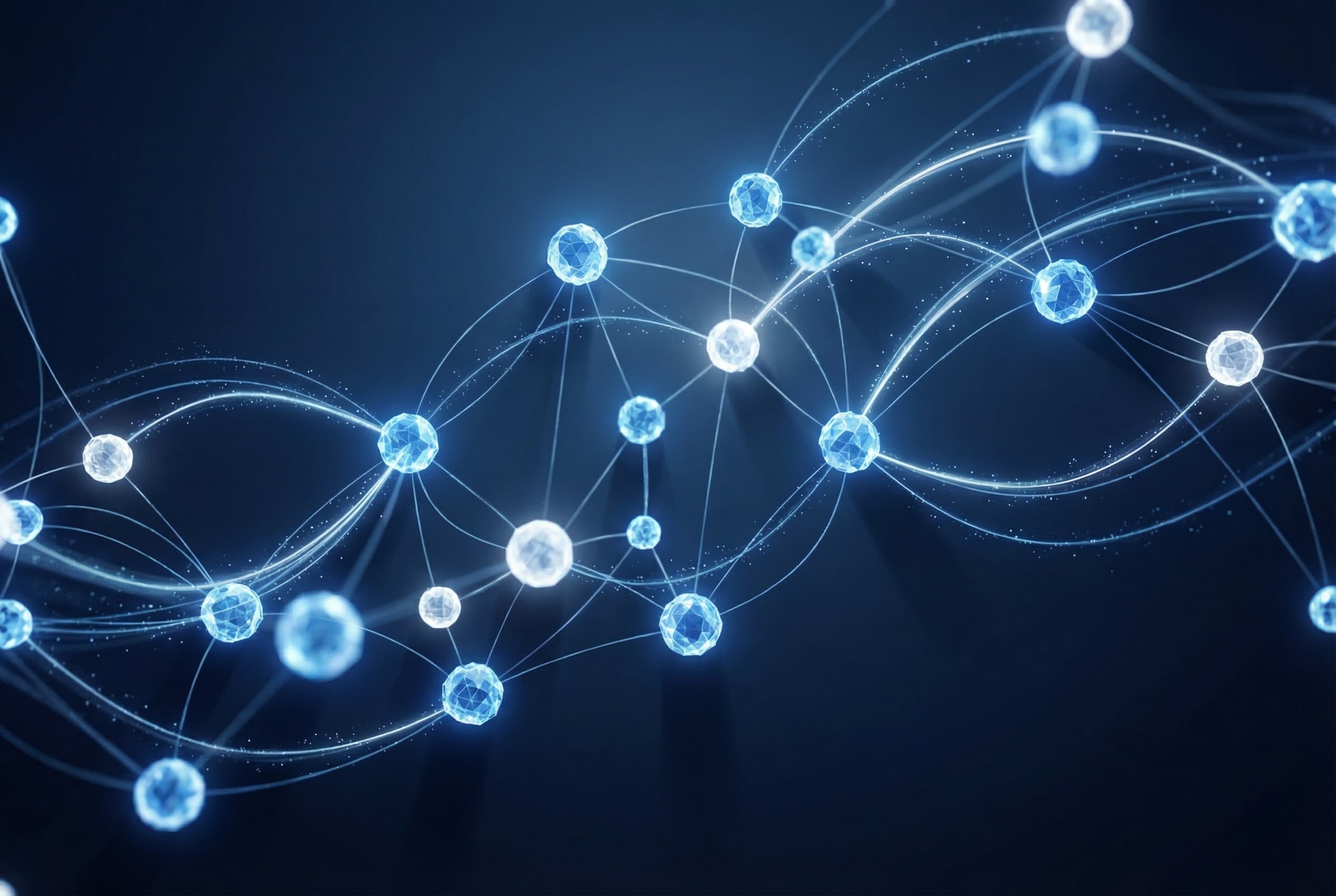 Abstract technology visualization with interconnected nodes and neural network patterns